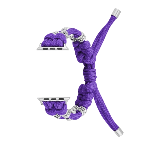 

For Apple Watch SE 2023 44mm Chrysanthemum Beads Paracord Braided Watch Band(Purple)