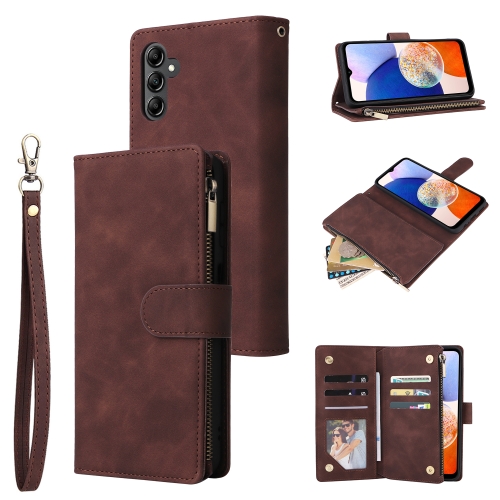 

For Samsung Galaxy A15 5G Multifunctional Frosted Zipper Wallet Leather Phone Case(Coffee)