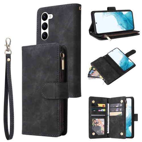 

For Samsung Galaxy S23 5G Multifunctional Frosted Zipper Wallet Leather Phone Case(Black)