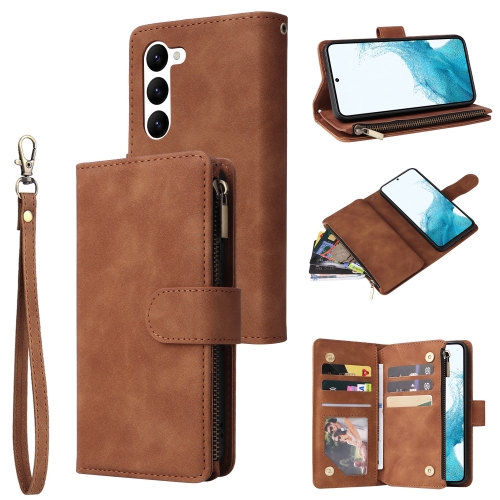 

For Samsung Galaxy S23 5G Multifunctional Frosted Zipper Wallet Leather Phone Case(Brown)