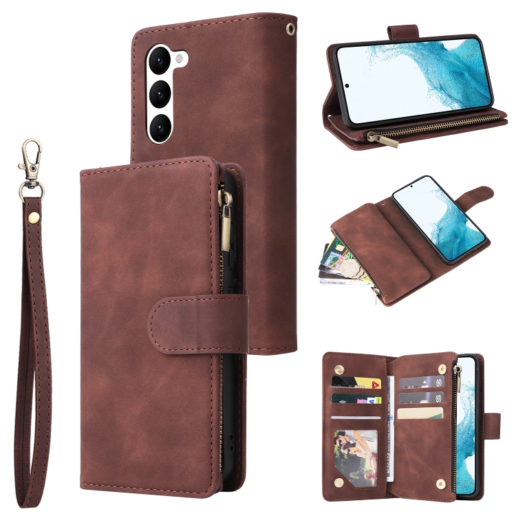 

For Samsung Galaxy S23 5G Multifunctional Frosted Zipper Wallet Leather Phone Case(Coffee)
