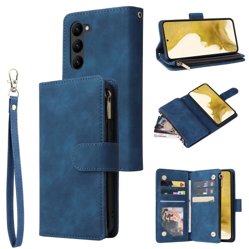 

For Samsung Galaxy S23+ 5G Multifunctional Frosted Zipper Wallet Leather Phone Case(Blue)