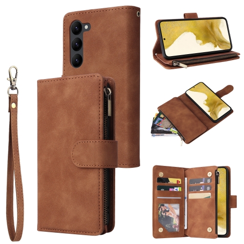 

For Samsung Galaxy S23+ 5G Multifunctional Frosted Zipper Wallet Leather Phone Case(Brown)