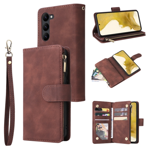 

For Samsung Galaxy S23+ 5G Multifunctional Frosted Zipper Wallet Leather Phone Case(Coffee)