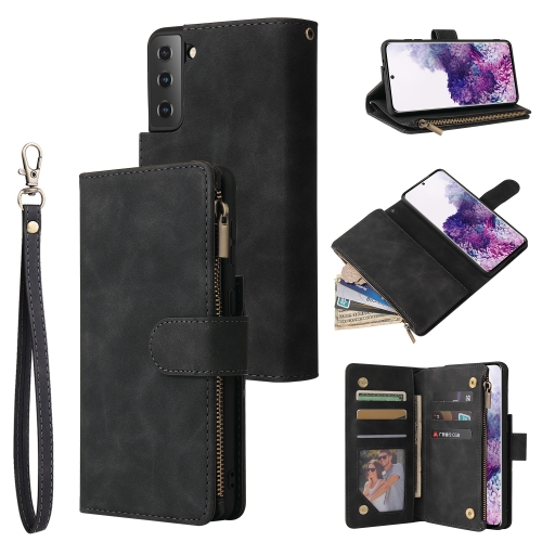 

For Samsung Galaxy S21+ 5G Multifunctional Frosted Zipper Wallet Leather Phone Case(Black)