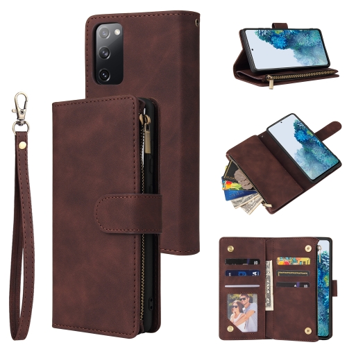 

For Samsung Galaxy S20 FE 5G Multifunctional Frosted Zipper Wallet Leather Phone Case(Coffee)
