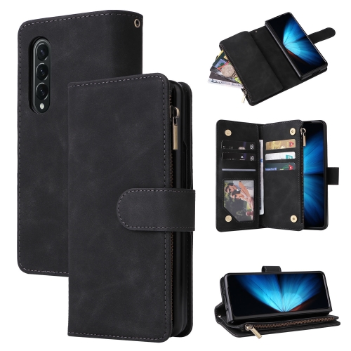 

For Samsung Galaxy Z Fold4 Multifunctional Frosted Zipper Wallet Leather Phone Case(Black)