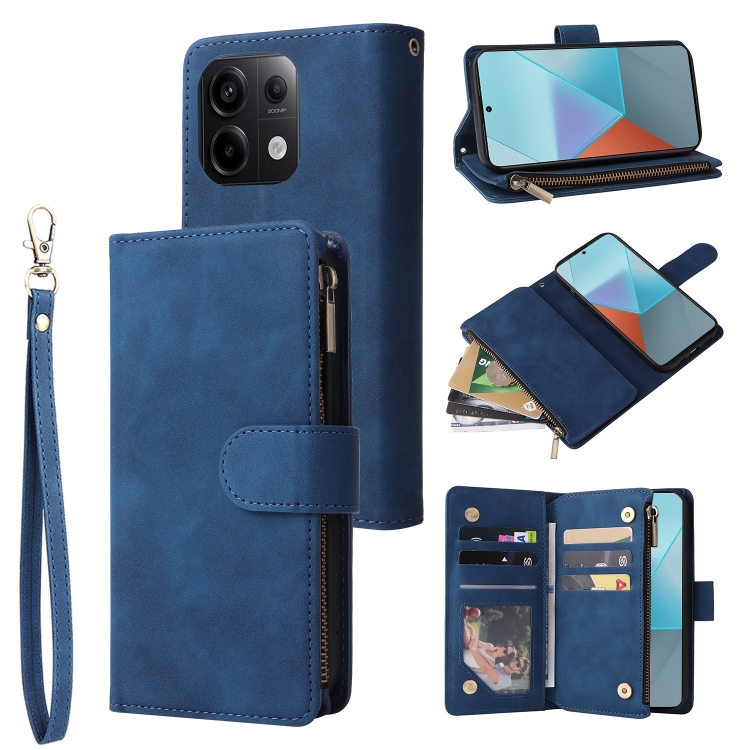 

For Xiaomi Redmi Note 13 Pro 5G Multifunctional Frosted Zipper Wallet Leather Phone Case(Blue)