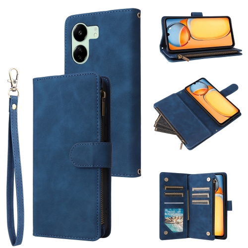 

For Xiaomi Redmi 13C 4G Global Multifunctional Frosted Zipper Wallet Leather Phone Case(Blue)