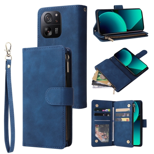 

For Xiaomi 13T / 13T Pro Multifunctional Frosted Zipper Wallet Leather Phone Case(Blue)