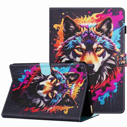 

For Samsung Galaxy Tab A8 10.5 Painted Pattern Stitching Smart Leather Tablet Case(Colorful Wolf)