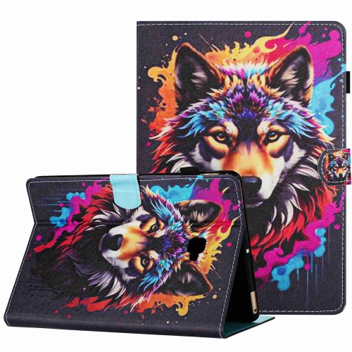 

For Samsung Galaxy Tab A 10.1 T580 Painted Pattern Stitching Smart Leather Tablet Case(Colorful Wolf)