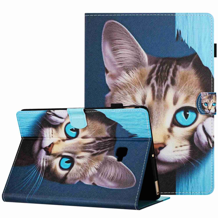 

For Samsung Galaxy Tab A 10.1 T580 Painted Pattern Stitching Smart Leather Tablet Case(Blue Cat)