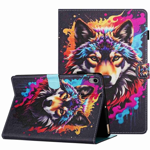

For iPad 10th Gen 10.9 2022 Painted Pattern Stitching Smart Leather Tablet Case(Colorful Wolf)