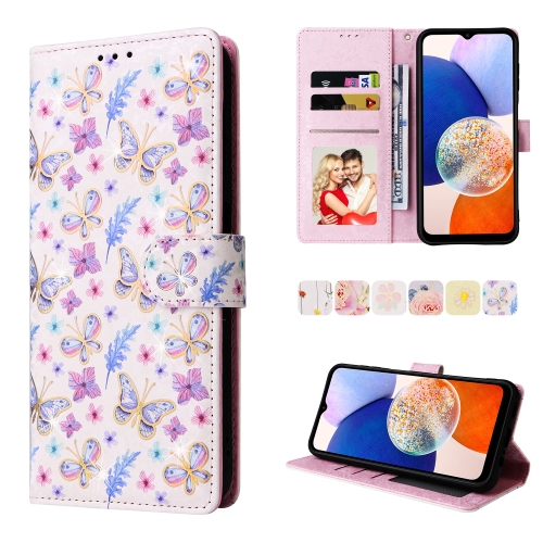 

For Samsung Galaxy A15 5G Bronzing Painting RFID Leather Case(Pansies)