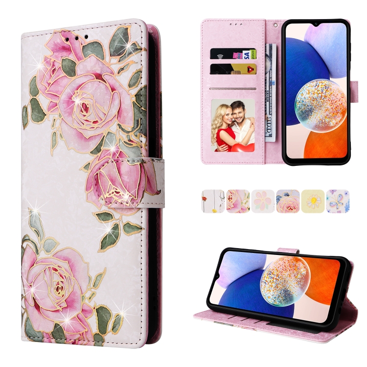 

For Samsung Galaxy A15 5G Bronzing Painting RFID Leather Case(Rose Flower)