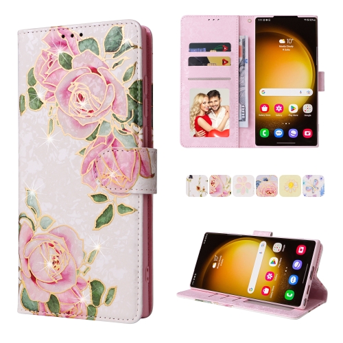 

For Samsung Galaxy S24 Ultra 5G Bronzing Painting RFID Leather Case(Rose Flower)
