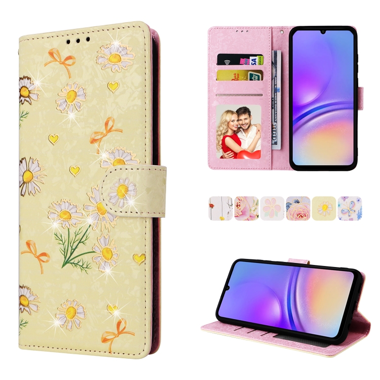 

For Samsung Galaxy A05 Bronzing Painting RFID Leather Case(Yellow Daisy)