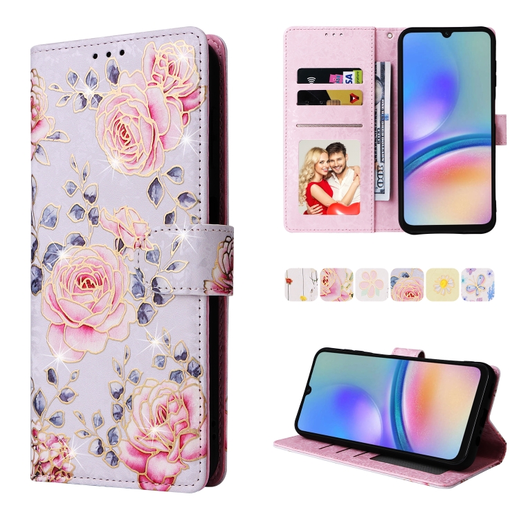

For Samsung Galaxy A05s Bronzing Painting RFID Leather Case(Pastoral Rose)