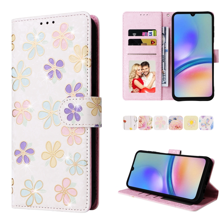 

For Samsung Galaxy A05s Bronzing Painting RFID Leather Case(Bloosoming Flower)