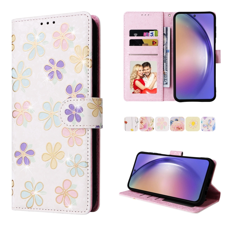 

For Samsung Galaxy A55 Bronzing Painting RFID Leather Case(Bloosoming Flower)