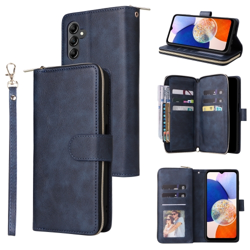 

For Samsung Galaxy A15 5G 9-Card Slots Zipper Wallet Bag Leather Phone Case(Blue)