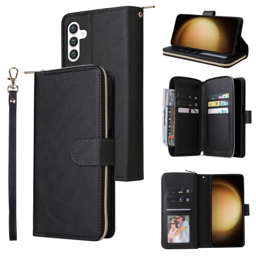 

For Samsung Galaxy S24+ 5G 9-Card Slots Zipper Wallet Bag Leather Phone Case(Black)