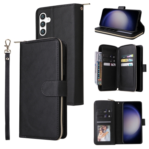 

For Samsung Galaxy S24 5G 9-Card Slots Zipper Wallet Bag Leather Phone Case(Black)