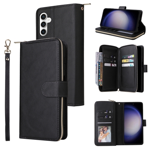 

For Samsung Galaxy S23 FE 5G 9-Card Slots Zipper Wallet Bag Leather Phone Case(Black)