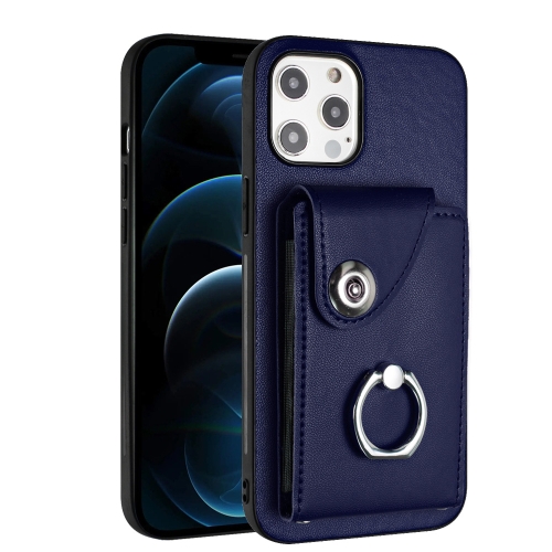 

For iPhone 12 Pro Max Organ Card Bag Ring Holder Phone Case(Blue)