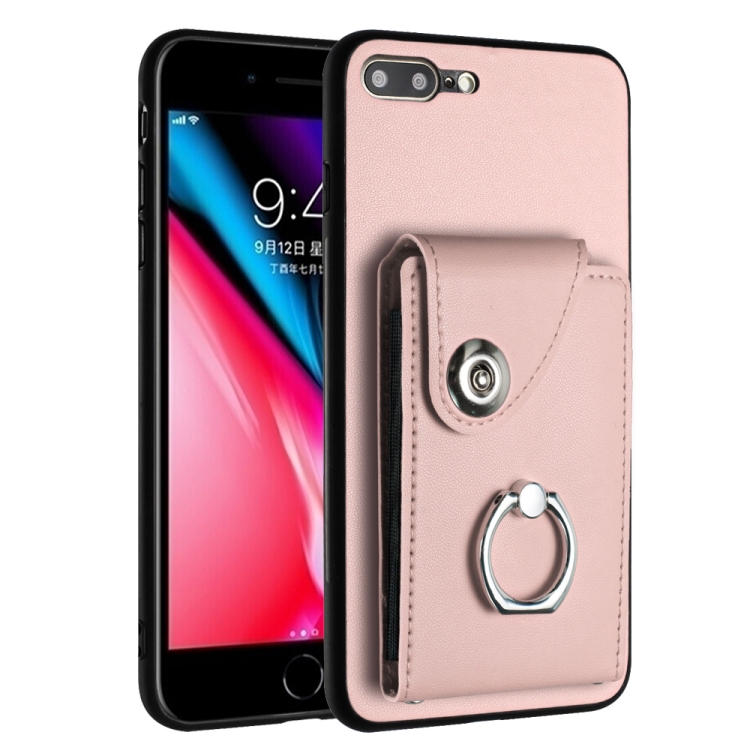

For iPhone 8 Plus / 7 Plus Organ Card Bag Ring Holder Phone Case(Pink)