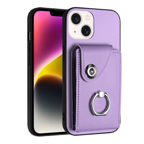 

For iPhone 13 Organ Card Bag Ring Holder Phone Case(Purple)