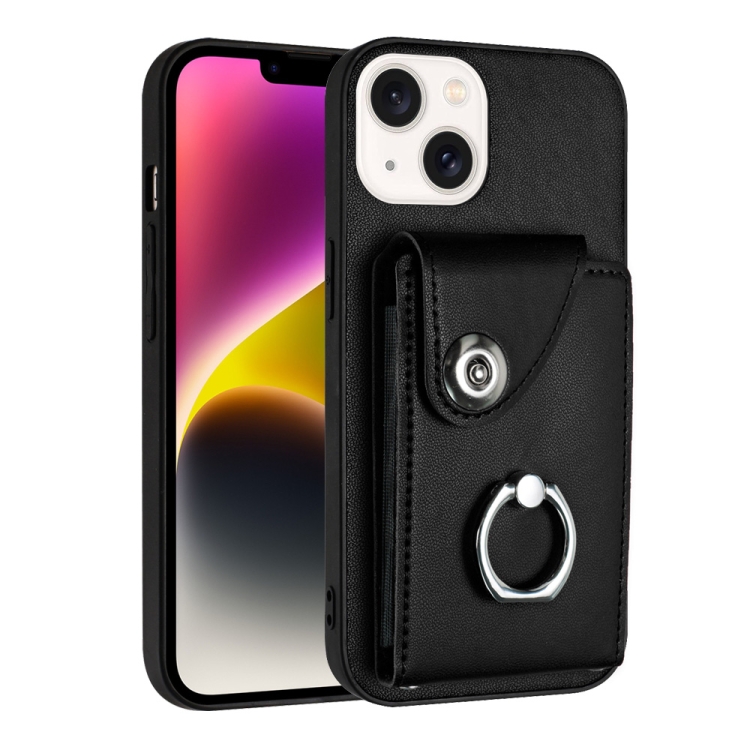 

For iPhone 13 Organ Card Bag Ring Holder Phone Case(Black)