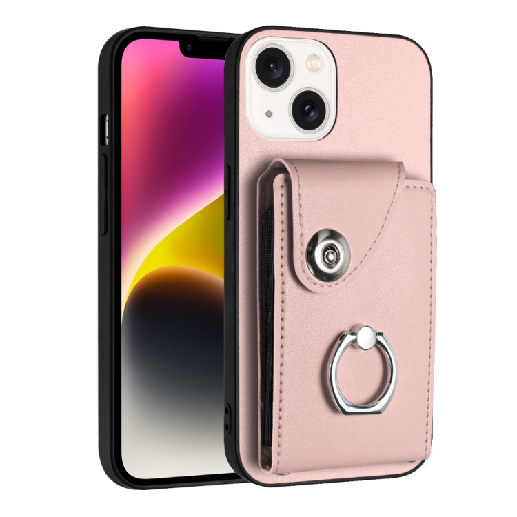 

For iPhone 13 mini Organ Card Bag Ring Holder Phone Case(Pink)