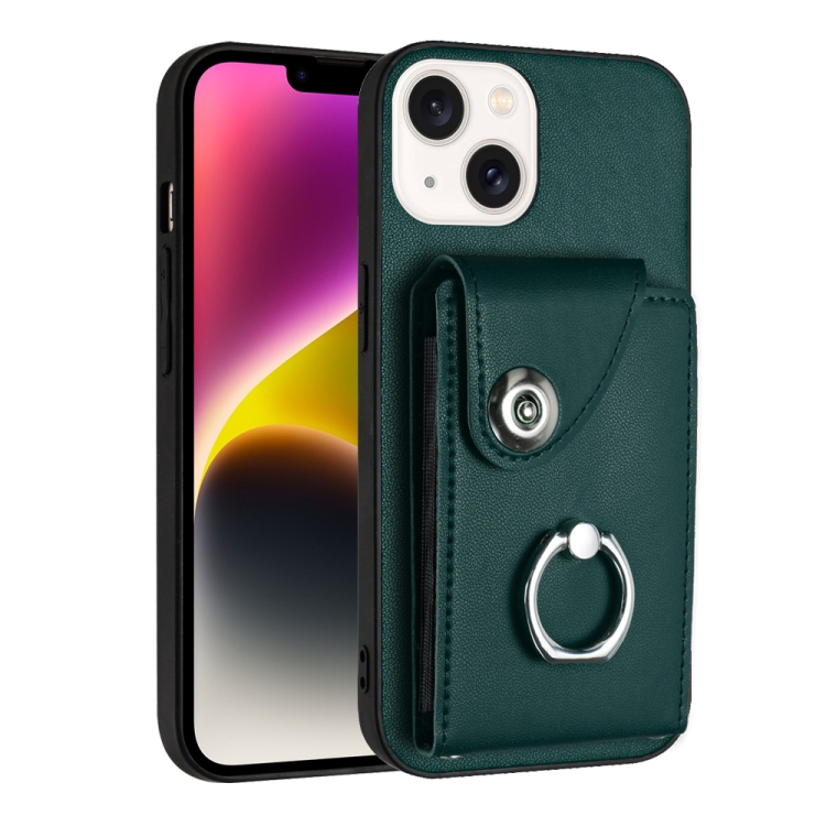 

For iPhone 13 mini Organ Card Bag Ring Holder Phone Case(Green)