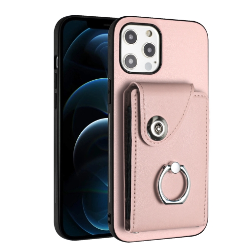

For iPhone 12 Pro Organ Card Bag Ring Holder Phone Case(Pink)