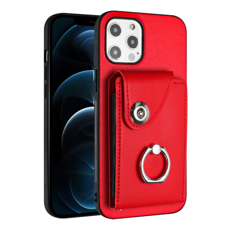 

For iPhone 12 mini Organ Card Bag Ring Holder Phone Case(Red)