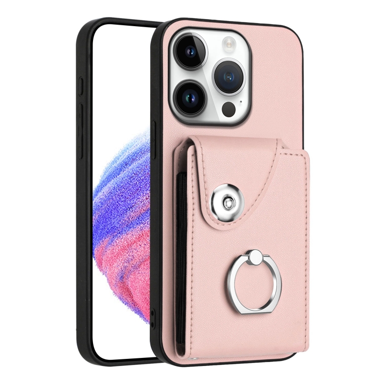 

For iPhone 16 Pro Organ Card Bag Ring Holder Phone Case(Pink)