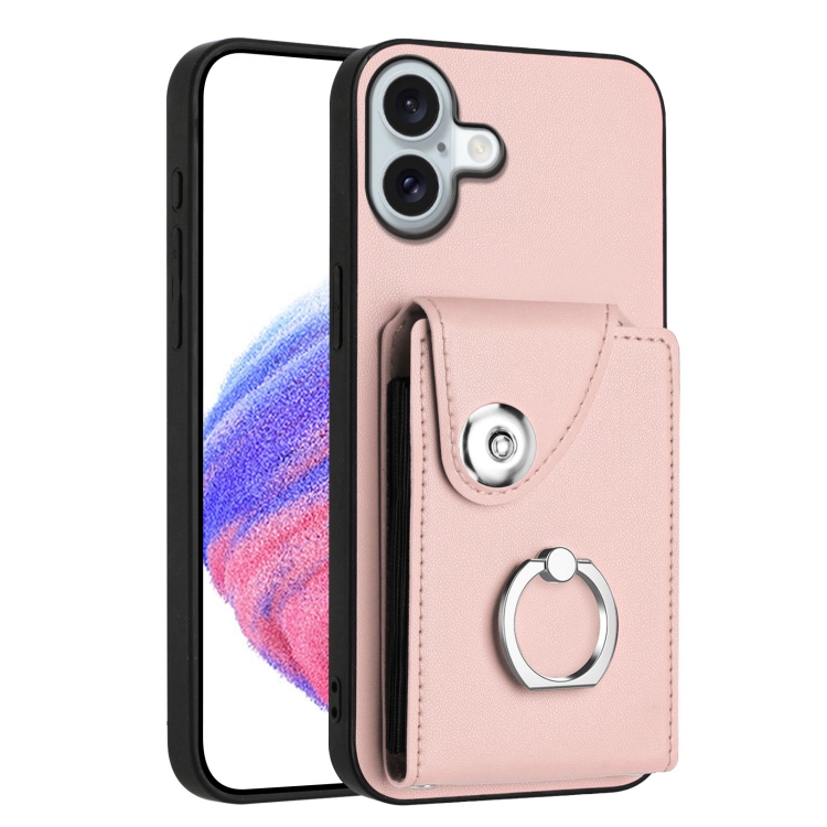 

For iPhone 16 Plus Organ Card Bag Ring Holder Phone Case(Pink)