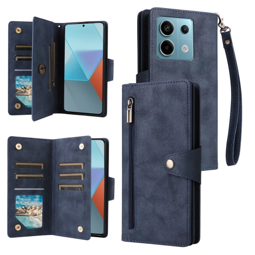 

For Xiaomi Redmi Note 13 Pro 5G Rivet Buckle 9 Cards Three Fold Leather Phone Case(Blue)