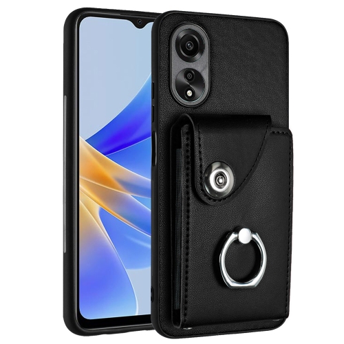 

For OPPO A17 Global Organ Card Bag Ring Holder PU Phone Case(Black)