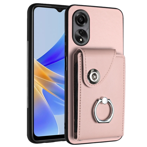 

For OPPO A17 Global Organ Card Bag Ring Holder PU Phone Case(Pink)