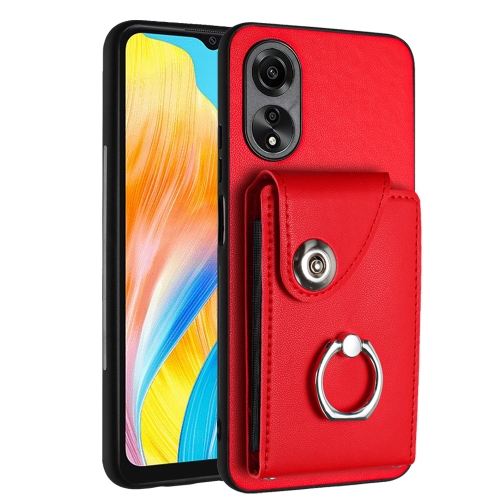 

For OPPO A38 4G / A18 4G Global Organ Card Bag Ring Holder PU Phone Case(Red)