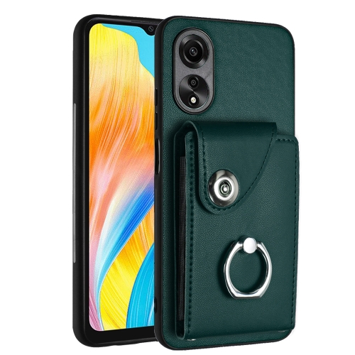 

For OPPO A38 4G / A18 4G Global Organ Card Bag Ring Holder PU Phone Case(Green)