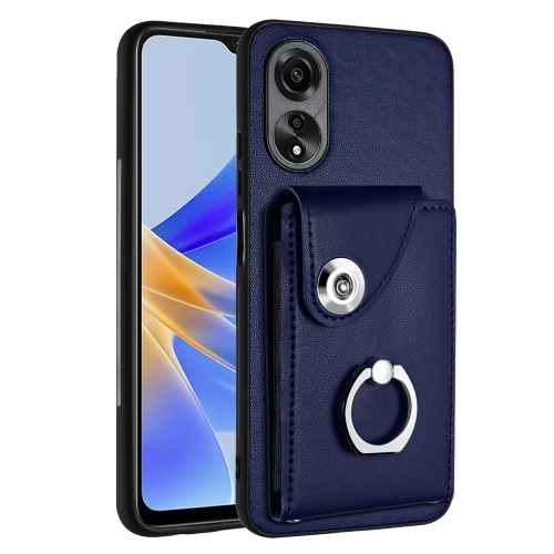 

For OPPO A58 4G Global Organ Card Bag Ring Holder PU Phone Case(Blue)