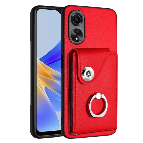 

For OPPO A58 4G Global Organ Card Bag Ring Holder PU Phone Case(Red)