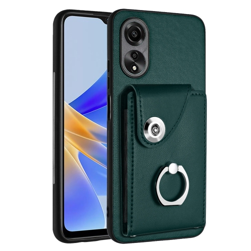 

For OPPO A58 4G Global Organ Card Bag Ring Holder PU Phone Case(Green)