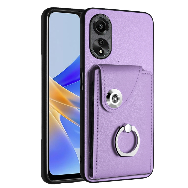 

For OPPO A58/A58x/A78 5G/A1x/A2x Organ Card Bag Ring Holder PU Phone Case(Purple)