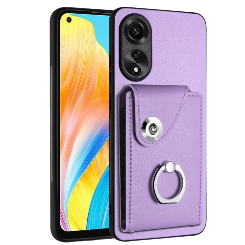 

For OPPO A78 4G Global Organ Card Bag Ring Holder PU Phone Case(Purple)