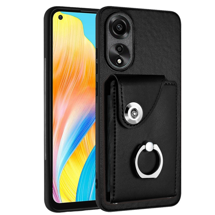 

For OPPO A78 4G Global Organ Card Bag Ring Holder PU Phone Case(Black)